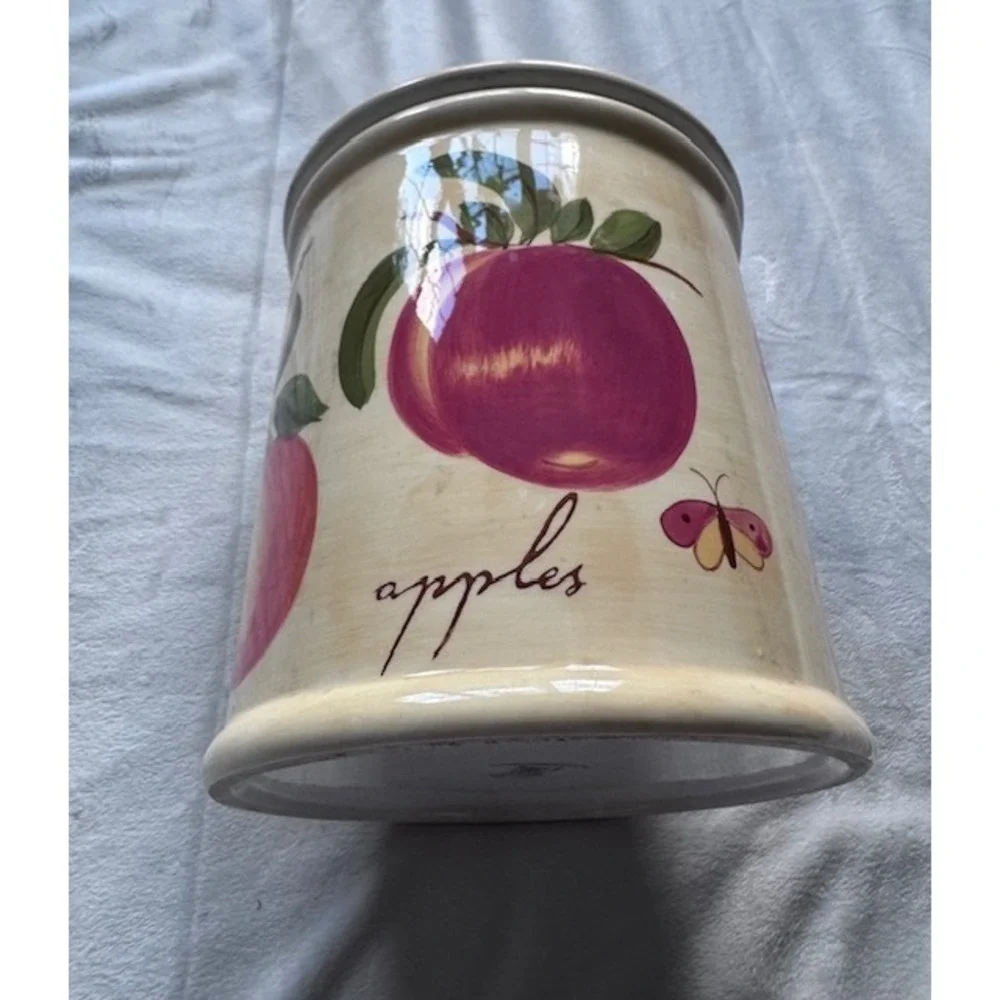 Pier 1 Provence Handpainted Earthenware Fruit Canister Jar with Lid Cream Multi